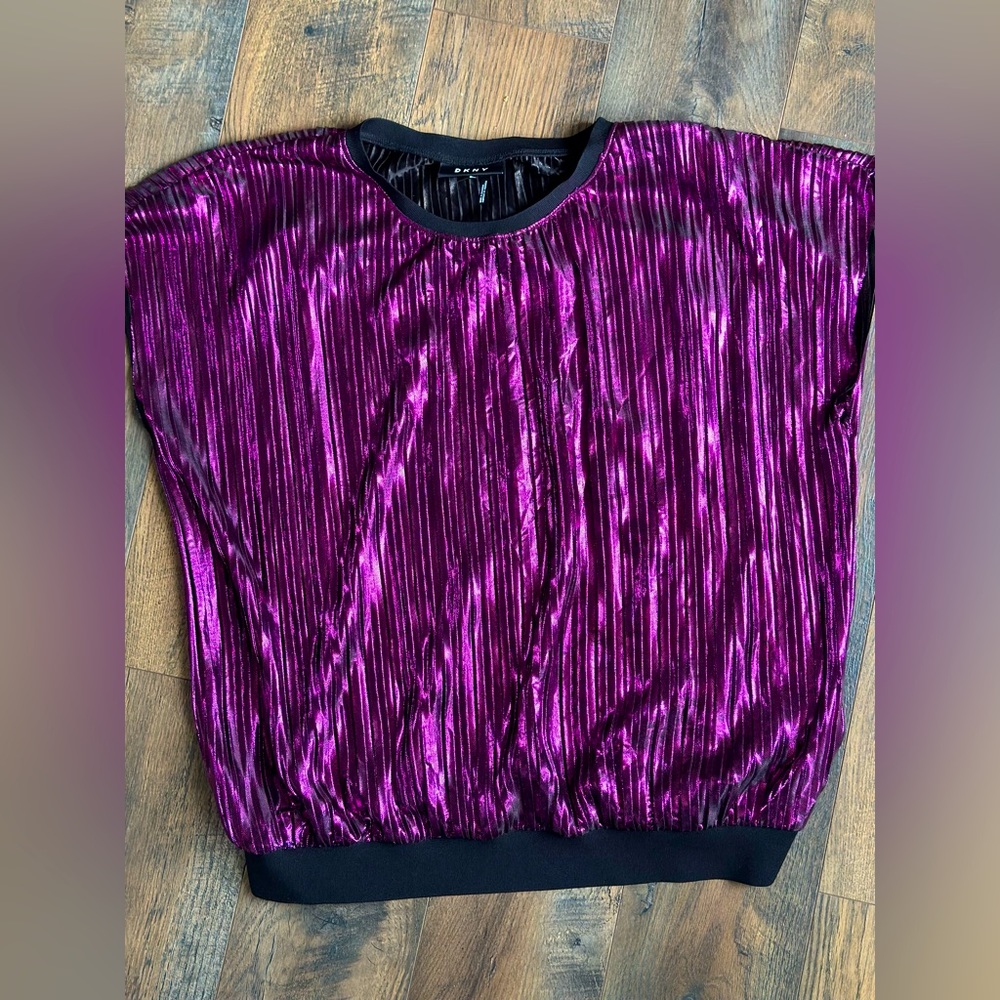 DKNY metallic purple pleaded blouse